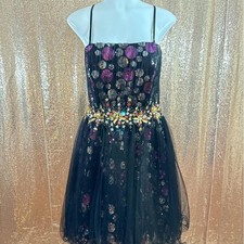 Poly USA Black Sequin Tulle Cocktail Jeweled Waist HoCo Dress NWT/Size XL
