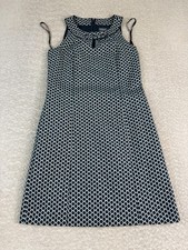 Ann Taylor Dress Womens 2 Blue White Geometric Jacquard Sheath Sleeveless Lined