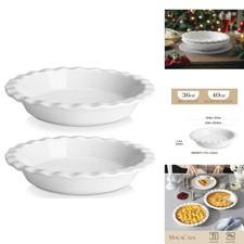 MALACASA PP-02 Ceramic Pie Pan Set of 2, 9 Inch 40 Oz Fluted Pie Dish