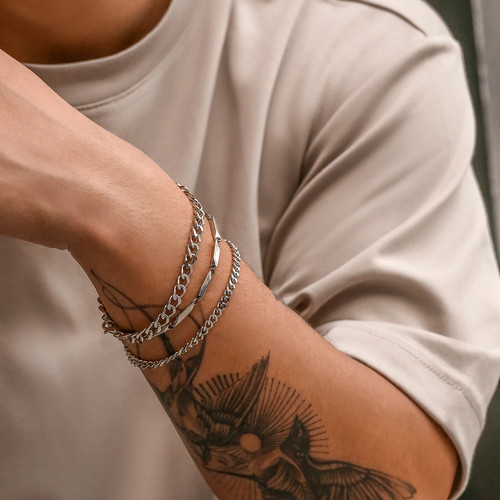 KunJoe 3pcs/set Stainless Steel Punk Cuban Chain Bracelet for Men Minimalist - Picture 23 of 24