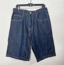 Y2K South Pole Blue Brown Tab Skater Baggy Grunge Denim Shorts Size 34 X 12