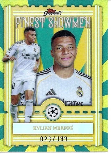 KYLIAN MBAPPE 2025-26 TOPPS FINEST UEFA FINEST SHOWMAN AQUA REFRACTOR #ED 23/199