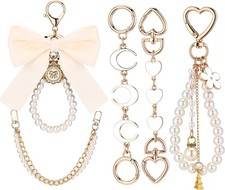 5 Pcs Bag Extender Chain Pearl Purse Chain Ribbon Bow Keychain