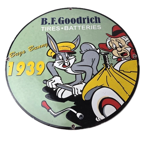 Vintage B.F. Goodrich Tires Porcelain Sign - Old Auto Car Mechanic Gas Pump Sign