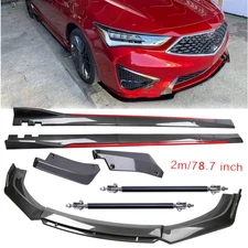 For Acura ILX 2013-2022 Carbon Fiber Look Red Front Lip Chin Bumper Side Skirt