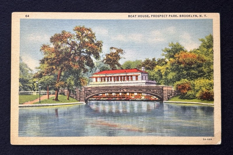 Boat House Prospect Park Brooklyn New York, Vintage Linen Postcard c1940s