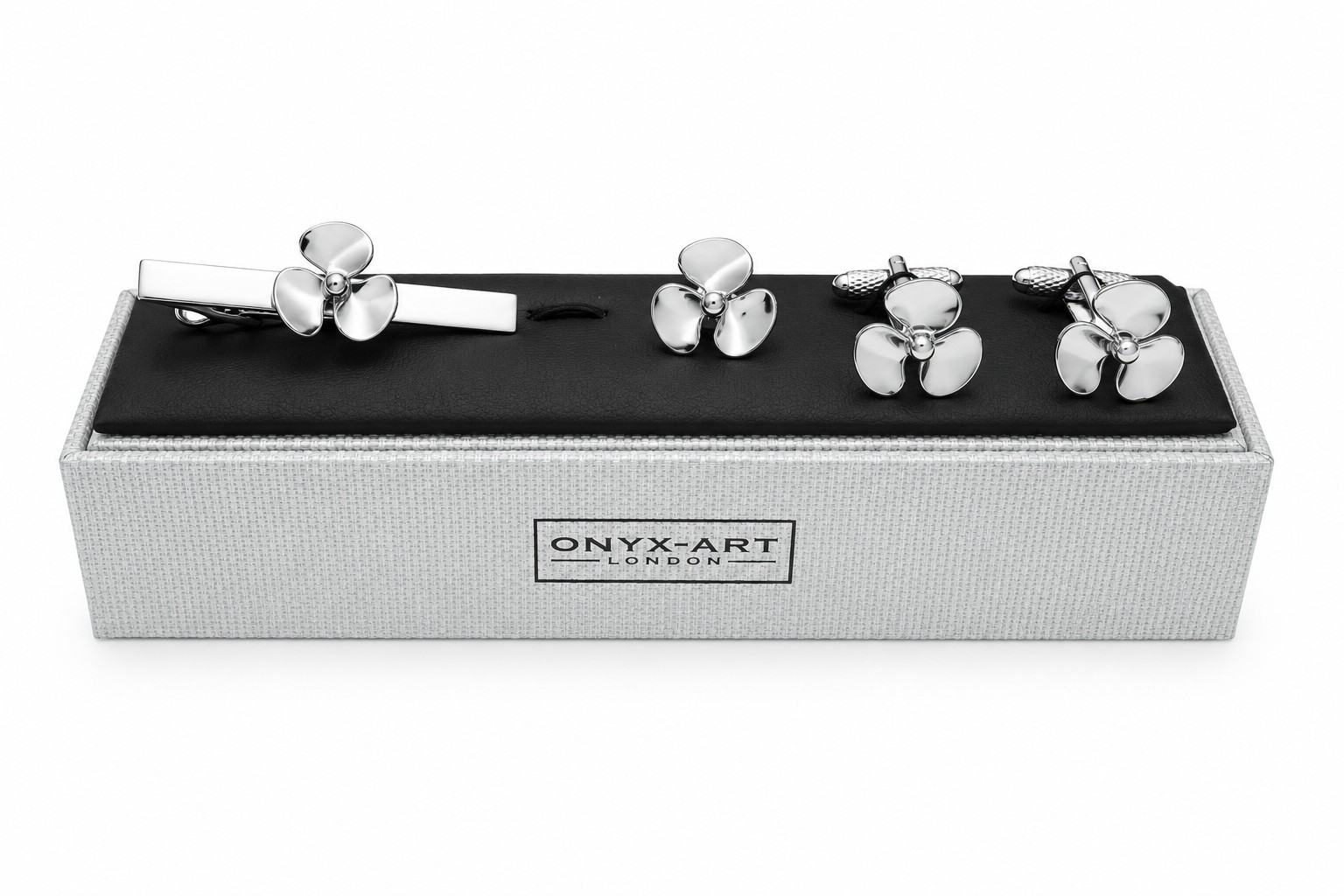 Propeller Cufflinks, Lapel Pin & Tie Bar Set for Men – Onyx Art CLT008