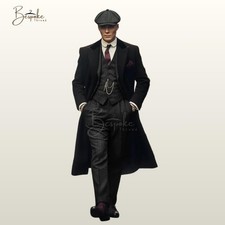 Men  s Vintage Black Tweed 3 Piece Suit Peaky Blinders Style Wool Tailored Outfit