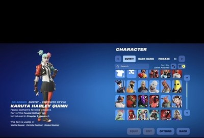 Fortnite Karuta Harley Quinn Game Item/Asset w/ Budpack Smash O'-Lantern 'Brella