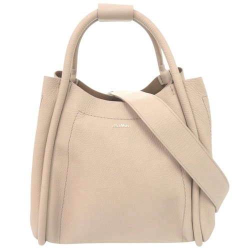 AUTHENTIC MAX MARA 2WAY Marin Hand Bag Beige Leather
