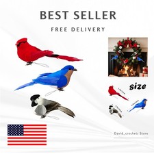 Elegant Red Cardinal, Blue Jay  Chickadee Artificial Birds for Seasonal Crafts