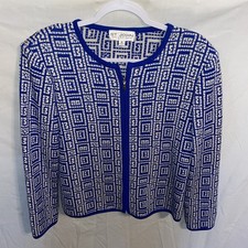 St. John Women’s Dressy Blazer Size 12 Blue Geometric Going Out Party Fun