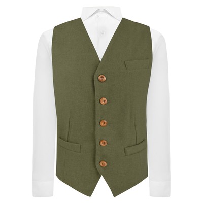 Luxury Sage Green Woven Wool Waistcoat, Tweed
