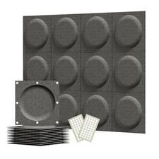 Acoustical 3D Wall Panels, 12 Pack 12''x12'' Circle Art Acoustic Panels Black
