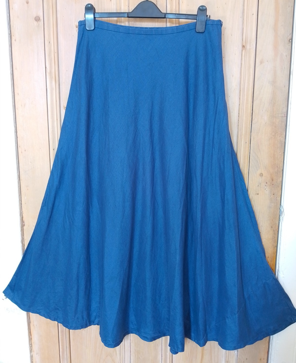 Jaeger Size 16 W34 100% Linen Navy Blue Bias Cut Full Maxi Long