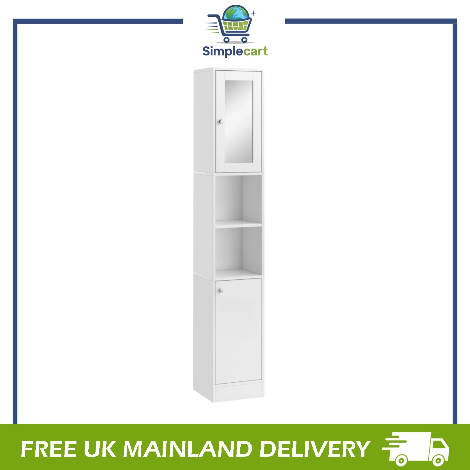 Bathroom Floor Storage Cabinet with Mirror and Shelves Tallboy Unit - Image 2