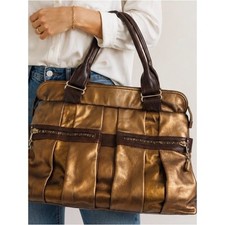 Chlo Metallic Bronze Leather Large Satchel Shoulder Bag Purse Italy