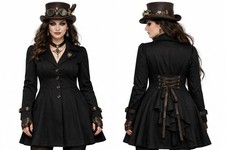 Taille UK 8 10 12 14 16 Manteau De Jacket Gothique Steampunk Victorien Noir