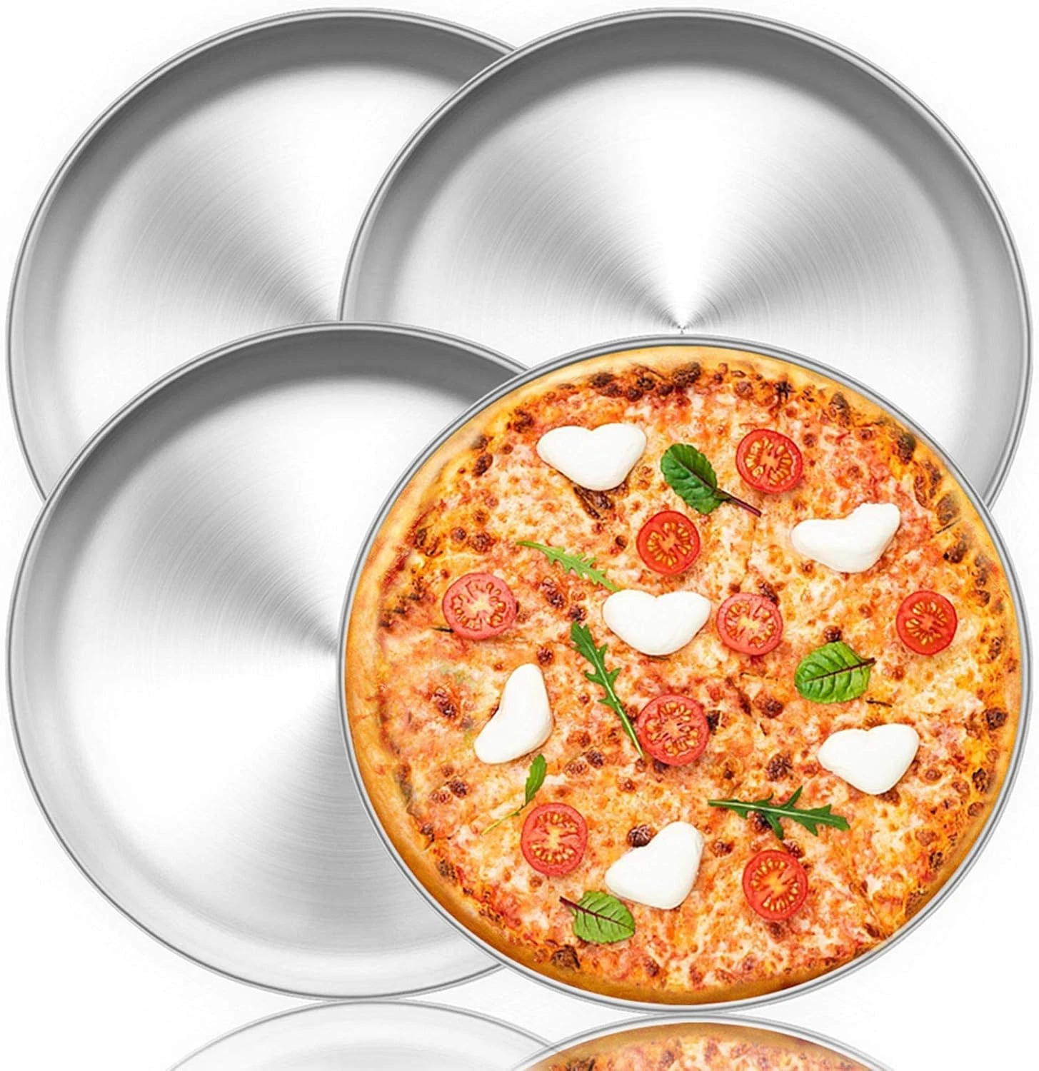 Teamfar Pizza Pan, 12 Inch Pizza Pan Set round Pizza Oven Baking Pans Tray Stain