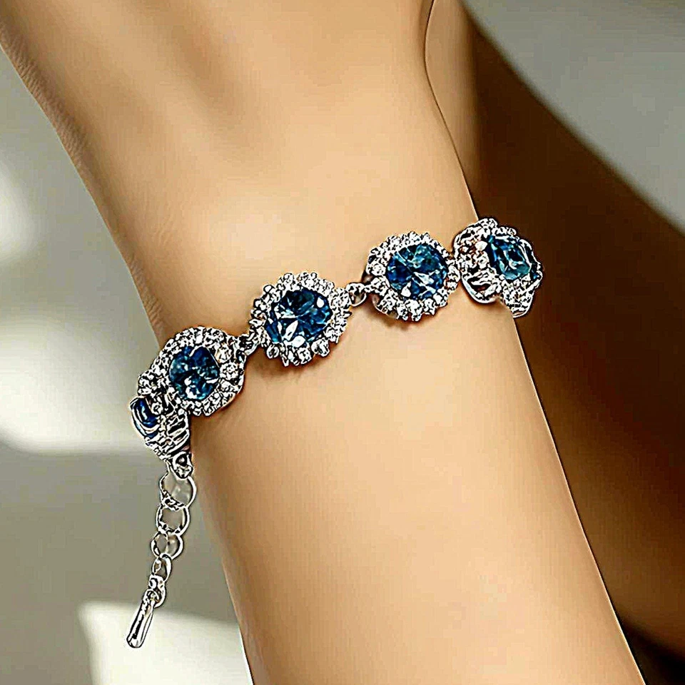 London Blue Topaz, White Topaz & .925 Sterling Silver Bracelet, 8 Inch - Image 4 of 4