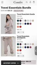 Comfrt Travel Essentials Hoodie & Sweatpants Set In Bark Color Unisex Medium NEW