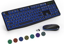 Large Print Wireless Keyboard and Mouse Colors Backlit Keyboard Oversize Le...