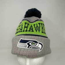 New Era Seattle Seahawks NFL Pom Beanie Hat Gray Lime Green Cuffed Knit ...