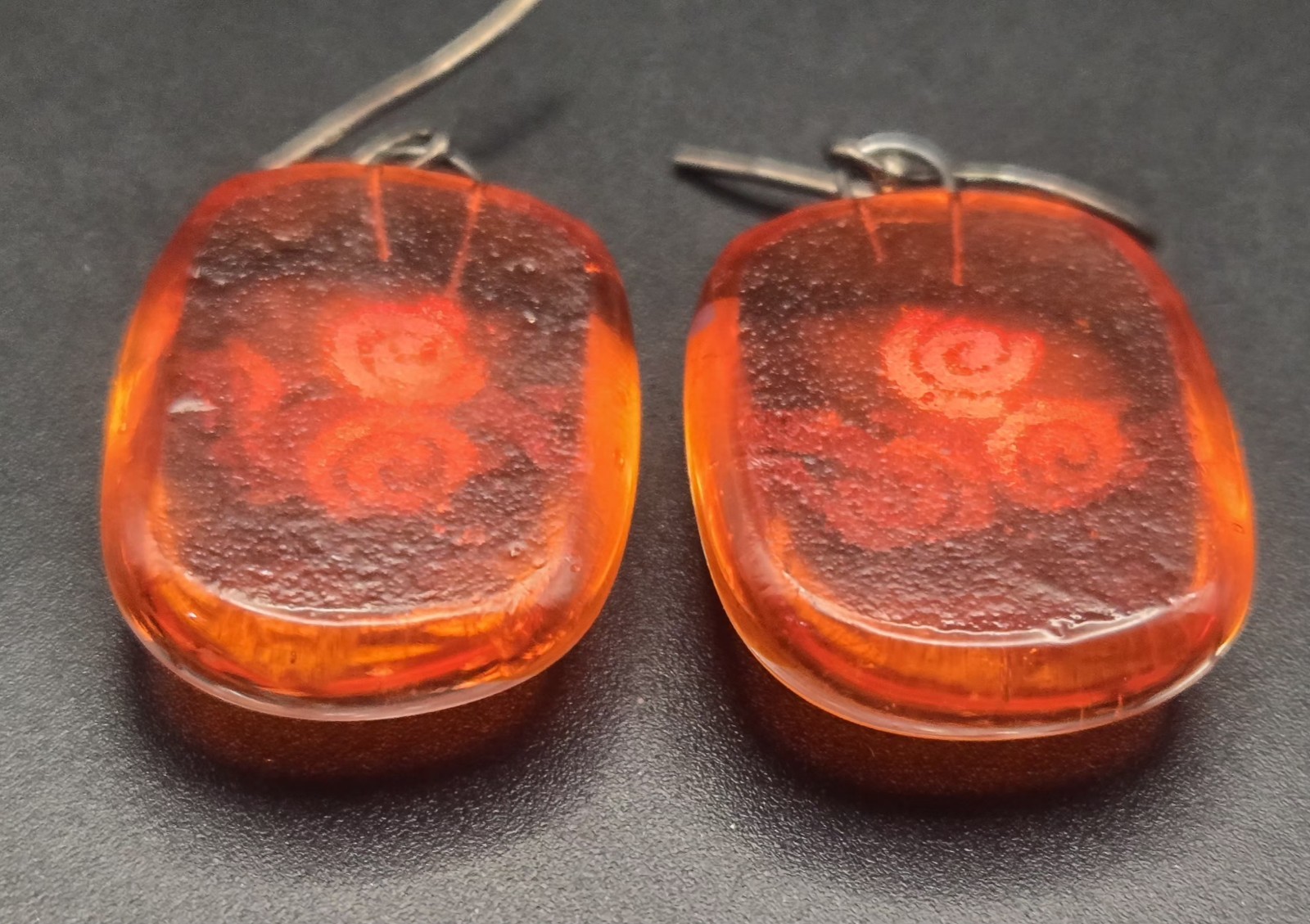 Handcrafted Glass Rectangle Dangle Earrings Red B… - image 8