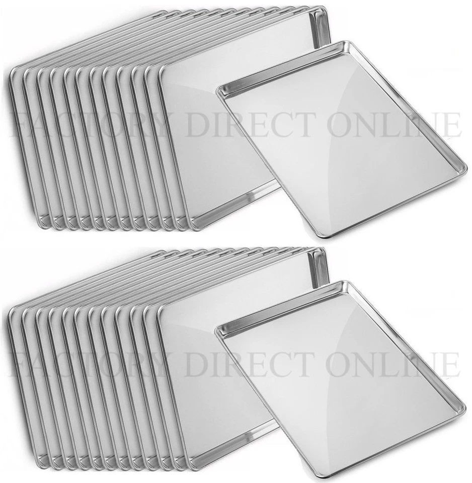 24 PACK Full Size Aluminum 18" x 26" Bun Sheet Baking Pan Wire in Rim Commercial - Image 2 of 4