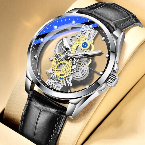 Montre-Bracelet à Quartz Automatique Squelette Homme Business Acier Inoxydable Montre Creuse - Photo 8/31