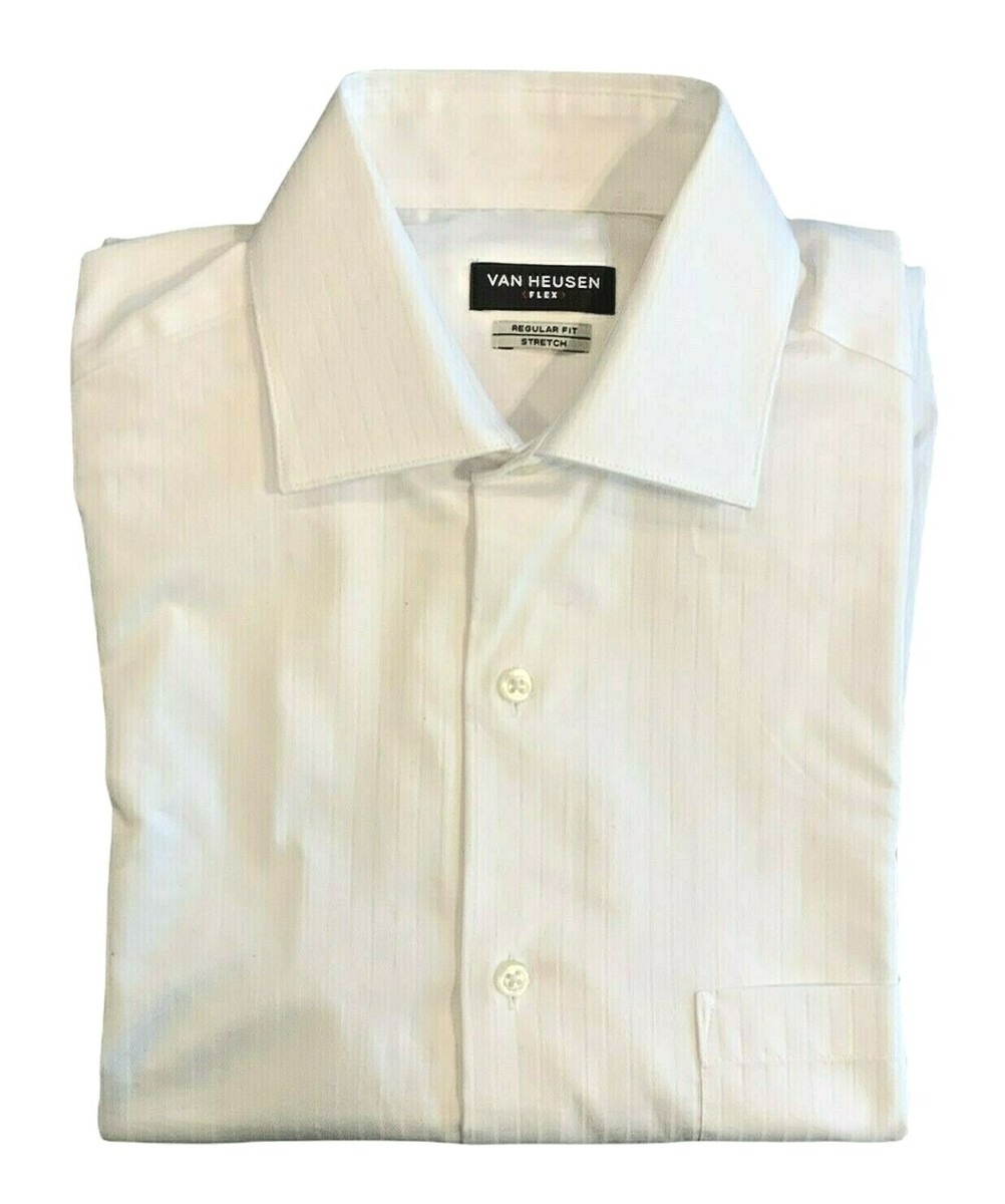Van Heusen Flex Mens White Textured Long Sleeve Dress Shirt L, 14-14 1/2,  32-33