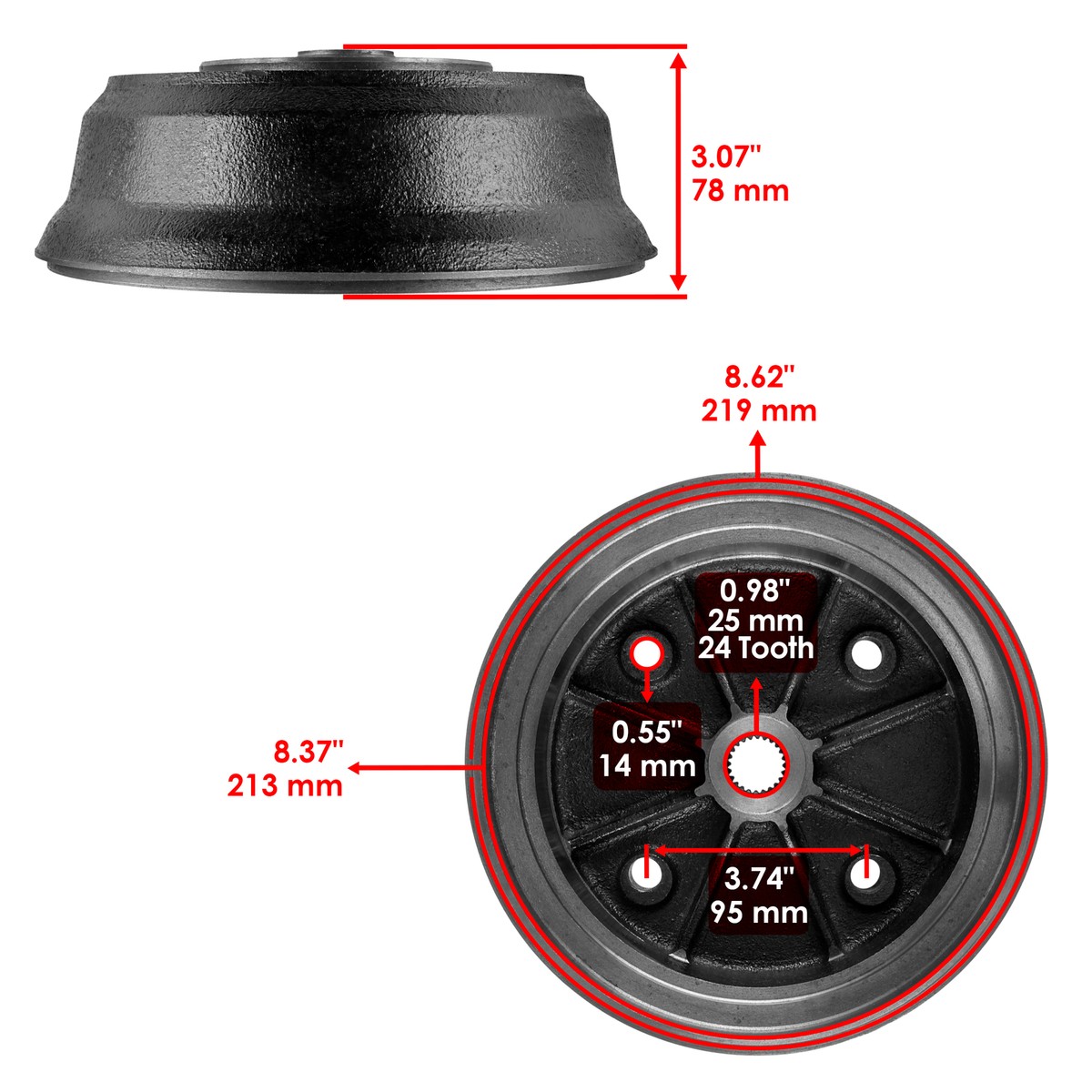 yu　0308 Rear Wheel Brake Hub L/R w/ Studs for Kawasaki Mule 3010