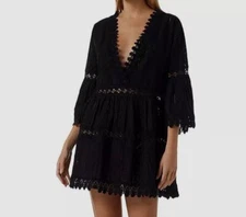 $286 Melissa Odabash Women's Black Victoria Eyelet Swim Cover Up Dress Size M