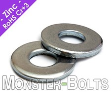 US / Inch - USS Flat Washers, Cr 3 Zinc Plated Steel, 10 3/16" 1/4" 5/16" 3/8"