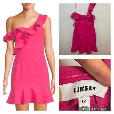 Likely Norvina Ruffle off-shoulder Dress Barbiecore Size 12 NEW