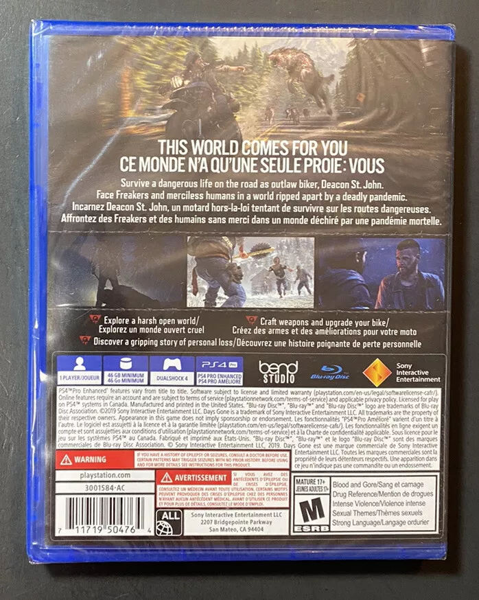 Days Gone PS4 Brand New Factory Sealed PlayStation 4 Nordic cover English  game