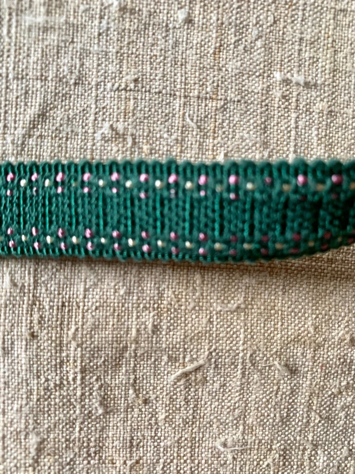 ancien galon soyeux, vert et rose - Photo 3/3