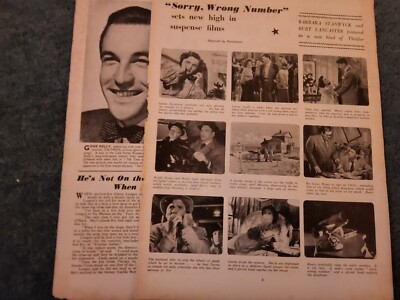 Xm47  Ephemera 1948 Film Article Sorry Wrong Number Burt Lancaster 2 Pages