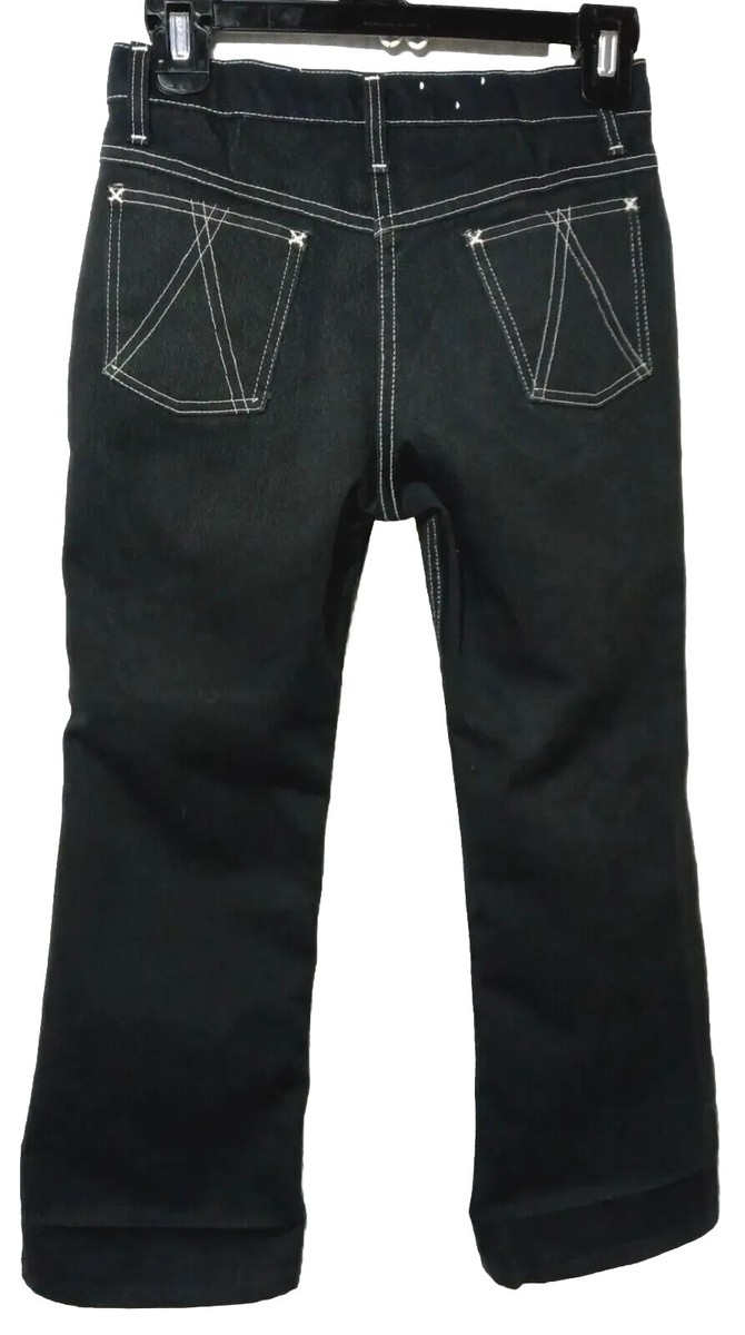 【2plan】Deca two-line flare denim pants 1970's Vtg Boys Size 2 Black Denim White Topstitch Flare