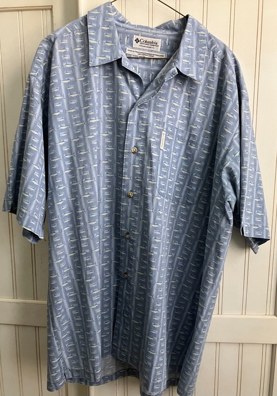 Men's Columbia Shirt XL Blue Swordfish Print Short Sleeve