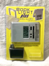 Book Light Plus Travel Alarm LCD Digital Clock SWC#720848 Silver Travel Pouch