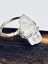 Sterling Silver Wire Wrapped Luster Quartz Ring size 8