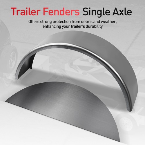 Pair of Steel Round Single Axle Trailer Fenders & Backs For 14" 15'' 16" Wheel - Picture 6 of 8