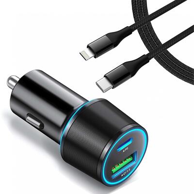 36W 2-PORT CAR QUICK CHARGER PD USB-C CABLE FAST TYPE-C ADAPTER For iPHONE iPAD
