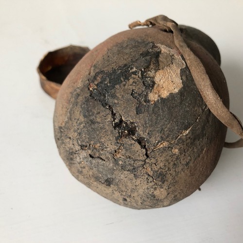 African Tribal Water Vessel Artifact Animal Skin Cover Gourd Primitive Jug - Picture 9 of 10