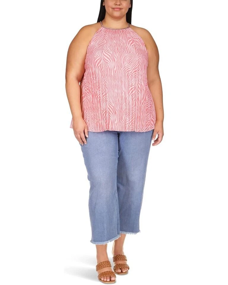 Top Michael Kors GERANIO zebrato catena plissettato nuovo con etichette taglia 2X prezzo al dettaglio consigliato $140