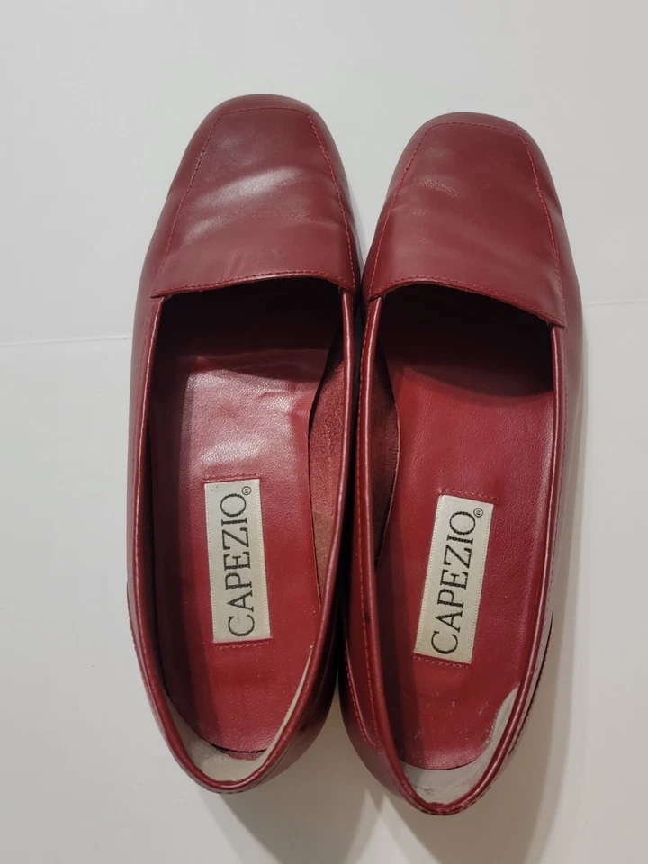 Mocasines planos para mujer Capezio talla 7W rojo borgoña Jenny zapatos sin cordones de cuero Foto 2 de 4