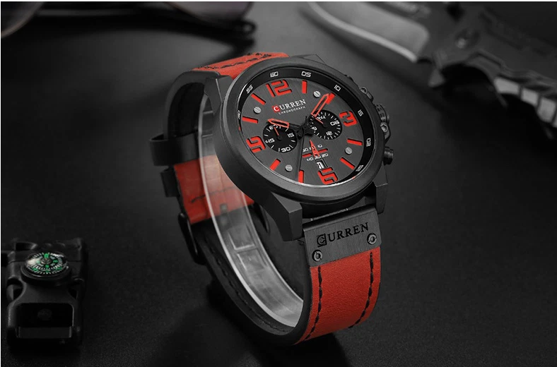 Curren 军事男士腕表运动计时腕表皮革步兵 Reloj Para Hombre — 第 3/4 张图片