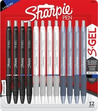 Sharpie S Gel Pens, Medium Point, 0.7 mm Vivid Black Blue Ink 12 Pack - New