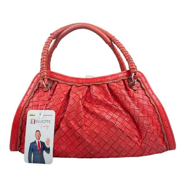 Bottega Veneta Woven Perforated Shoulder Leather Paprika Pastel Red Purse